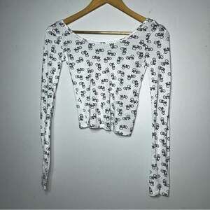 MAP TO MARS White Bicycle Print Cropped Knit Top Long Sleeve XS